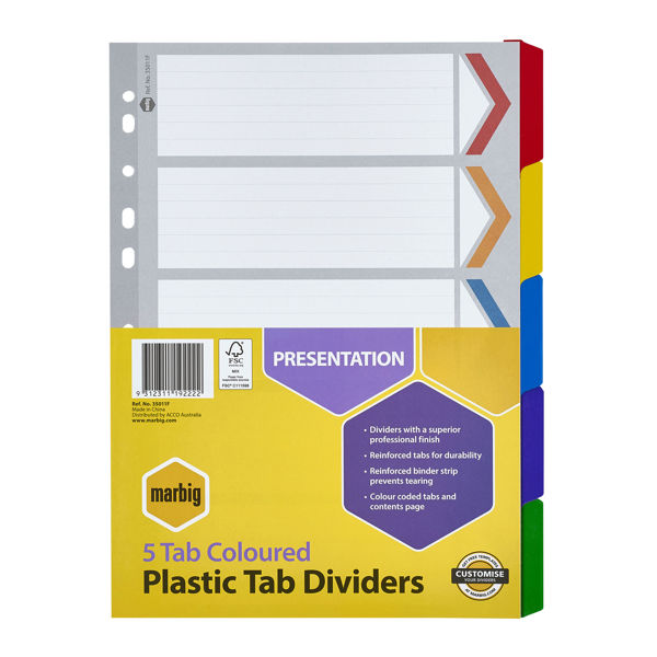 Picture of MARBIG REINFORCED DIVIDERS 5 TAB