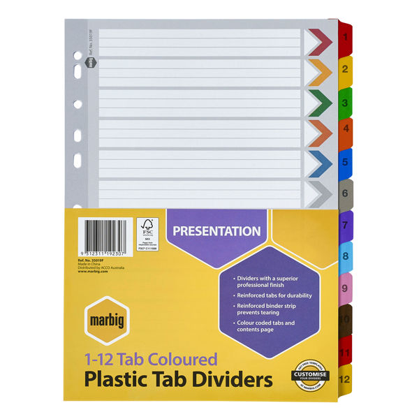 Picture of MARBIG REINFORCED DIVIDERS 1-12 TAB