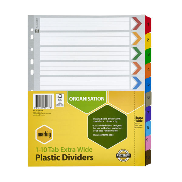 Picture of MARBIG REINFORCE DIVIDERS 1-10 TAB XWIDE
