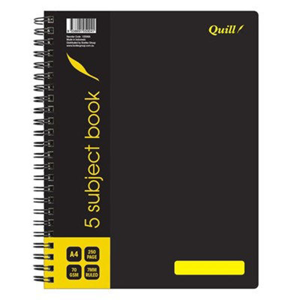 Picture of QUILL 5 SUBJECT BOOK 70GSM PP A4 250 PAGES BLACK