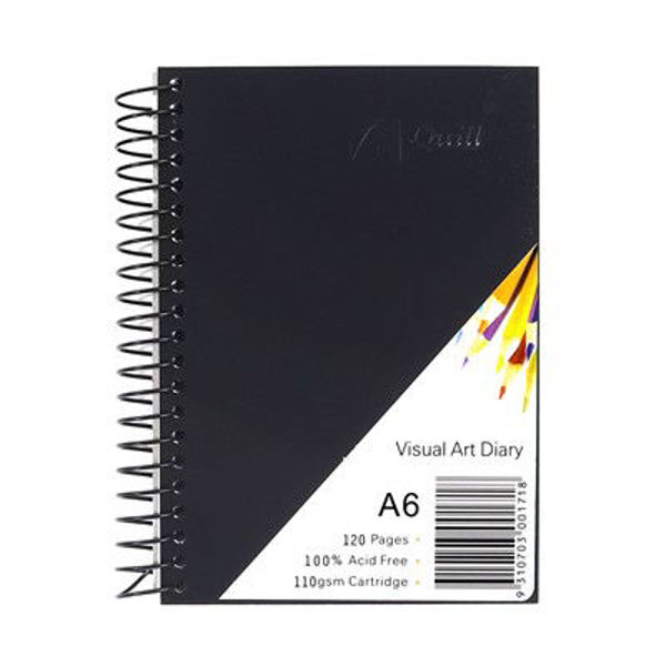 Picture of QUILL VISUAL ART DIARY PP 110GSM A6 120 PAGES - BLACK