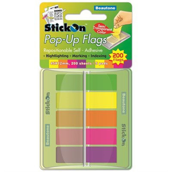 Picture of STICK ON FLAGS POP UP 45MM X 12MM 5 PADS X 40 SHEETS - ASSORTED