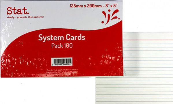 Picture of SYSTEM CARDS STAT 8X5 RULED WHITE PK100