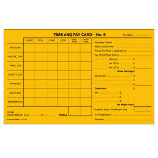 Picture of ZIONS 6 TIME AND PAY CARD