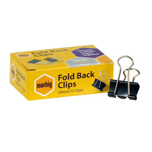 Picture of MARBIG FOLD BACK CLIPS 19MM BX 12