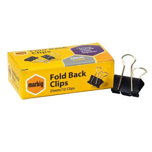 Picture of MARBIG FOLD BACK CLIPS 25MM BX 12