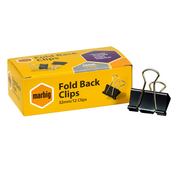 Picture of MARBIG FOLD BACK CLIPS 32MM BOX 12
