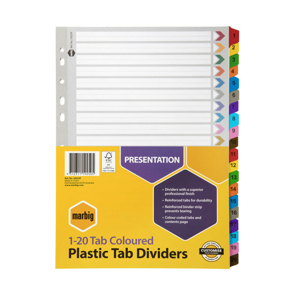 Picture of MARBIG REINFORCED DIVIDERS 1-20 TAB