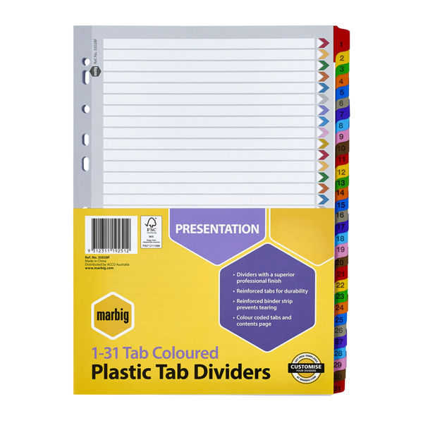 Picture of MARBIG REINFORCED DIVIDERS 1-31 TAB