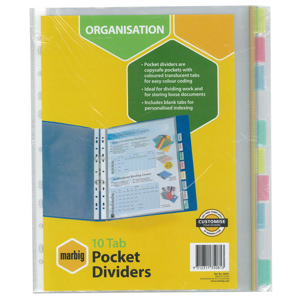 Picture of MARBIG POCKET DIVIDERS 10 TAB PP
