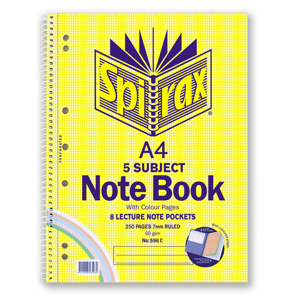 Picture of SPIRAX 596C 5 SUBJECT NOTEBOOK COLOURED