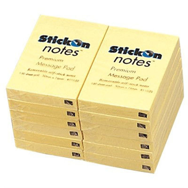 Picture of STICK ON NOTES PACK 12 50MM X 76MM YELLOW