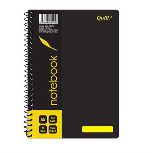 Picture of QUILL NOTEBOOK  70GSM PP A5 200 PAGES BLACK