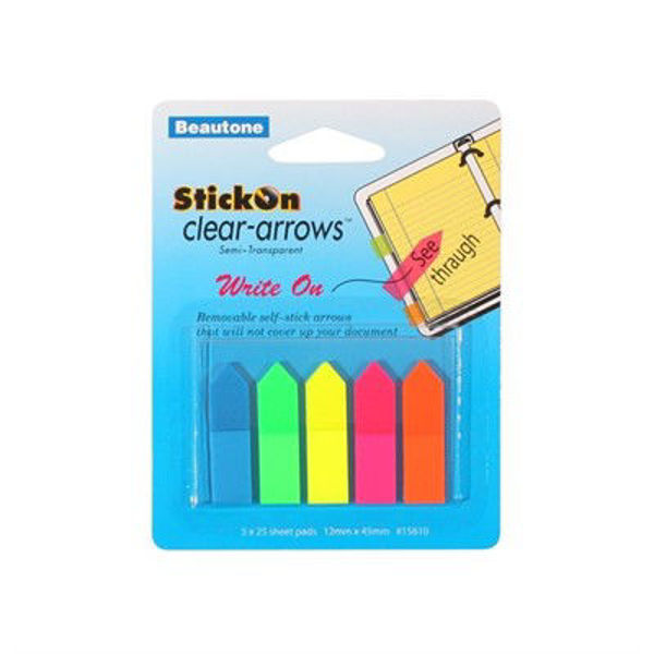 Picture of STICK ON ARROW FLAGS 12MM X 45MM 5 PADS X 25 SHEETS - NEON ASSORTED