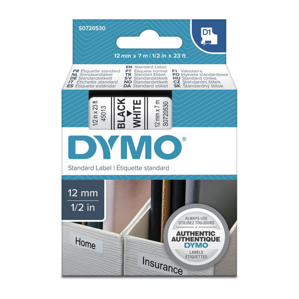 Picture of DYMO D1 Blk on Wht 12mmx7m Tape