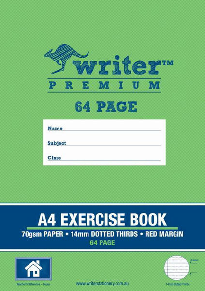 Picture of WRITER PREMIUM HOUSE A4 64PG EXERCISE BOOK 14MM DOTTED THIRDS + MARGIN