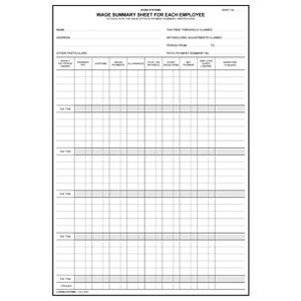 Picture of ZIONS 302C2 WAGE SUMMARY SHEET PK25