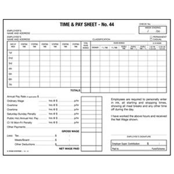 Picture of ZIONS 44 - TIME & PAY SHEET (PK/100)
