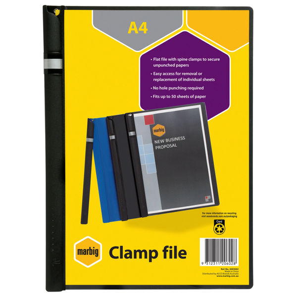 Picture of MARBIG SPINE CLAMP FILE A4 BLACK