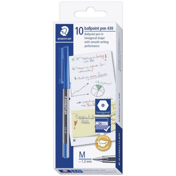 Picture of STAEDTLER STICK 430 MEDIUM BLUE BOX 10