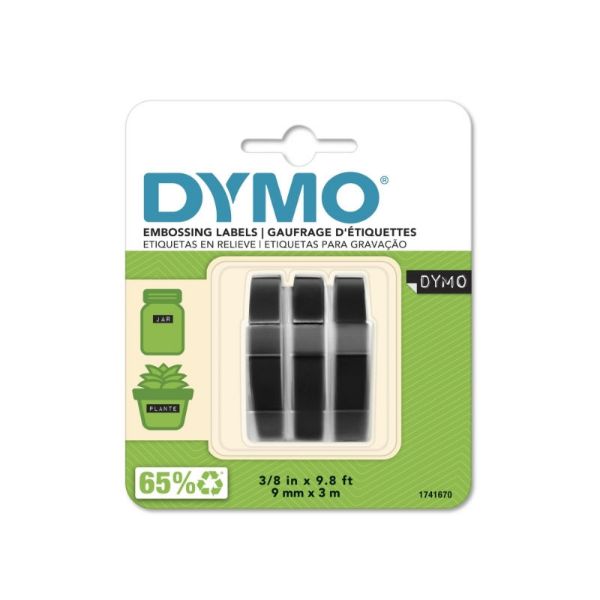 Picture of Dymo Embossing Tape 3pk Blk 9mm x 3m