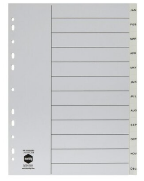Picture of MARBIG DIVIDERS JAN-DEC TAB PP A4 WHITE